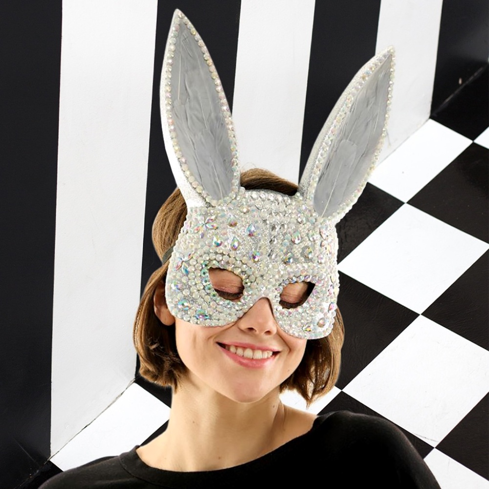 Rhinestone  Studded Halloween Costume Bunny Mask